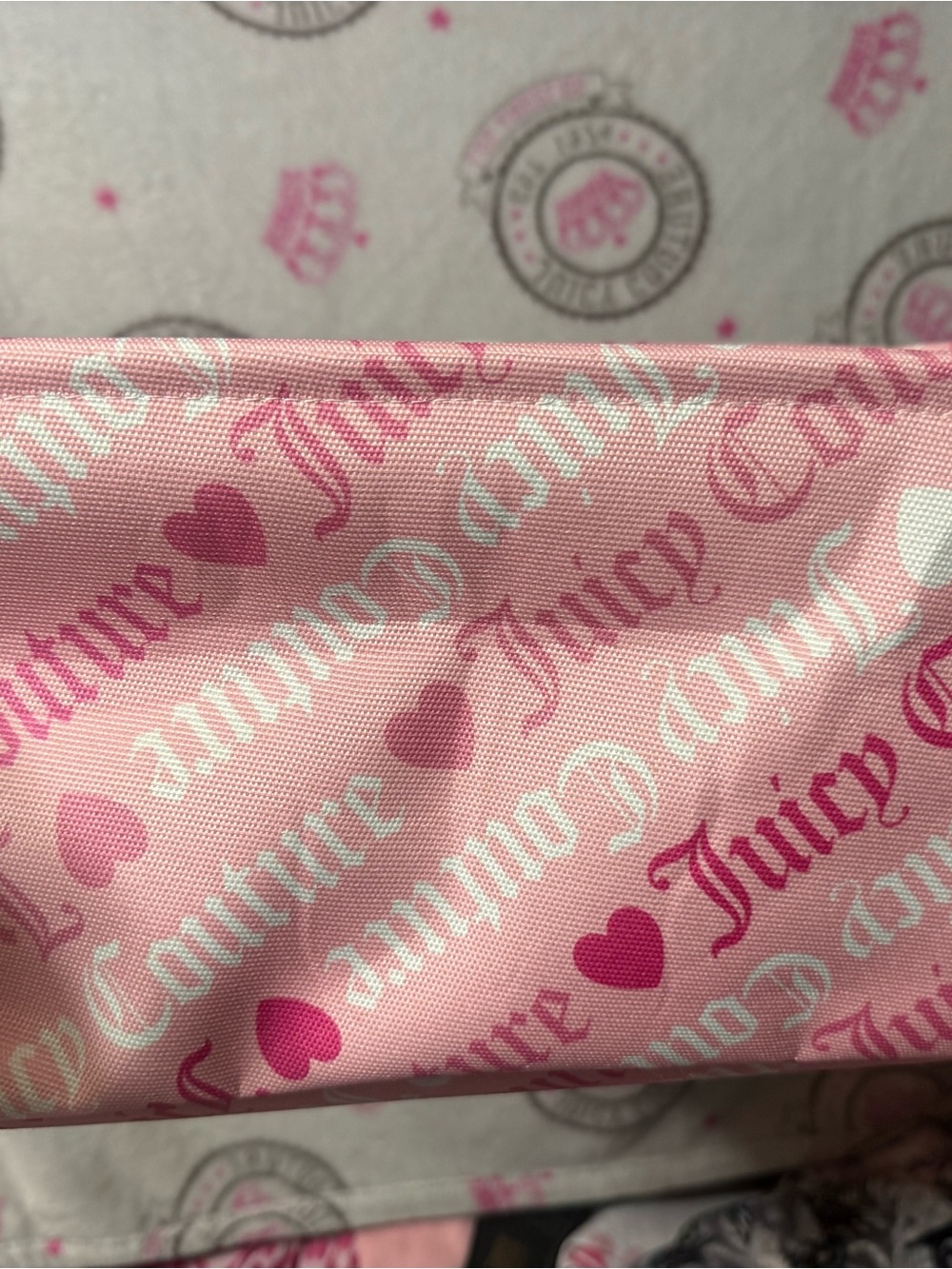Juicy Couture Pink Logo Heart Print Cosmetic Pouch